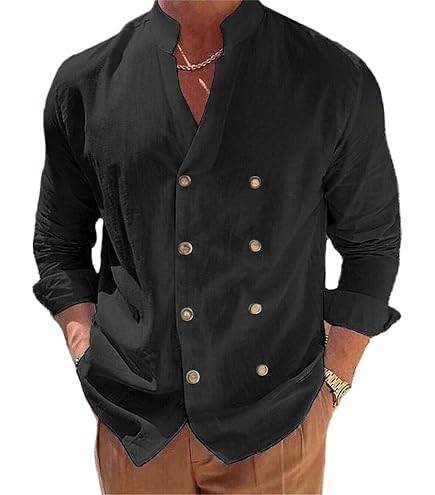 Amazon.com: Shirts for Men Cotton Linen Double-Breasted Tops Long